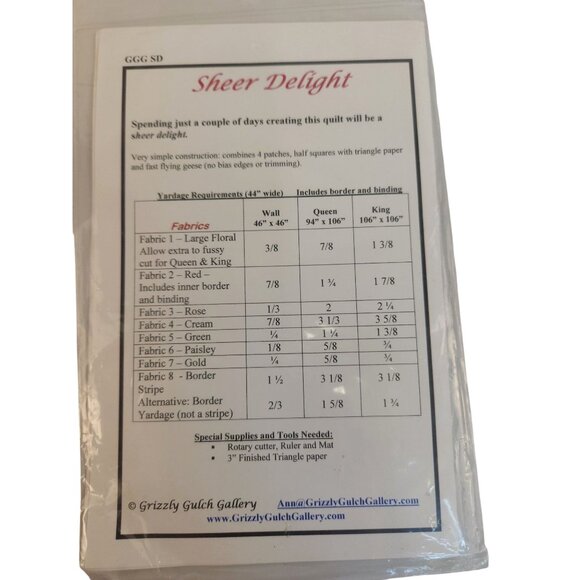 Sheer Delight Quilt Pattern By Grizzly Gulch Gallery For Wall Queen & King Quilt - Picture 10 of 11